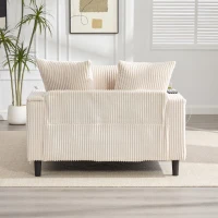 Divano letto con portabicchieri su entrambi i lati e bracciolo pieghevole, 129x170x70 cm, Beige(m-6)