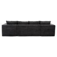 Divano a U in velluto a coste con portabicchieri integrato e tasca laterale, imbottitura a molle, 320x155x88 cm, Grigio scuro(m-9)
