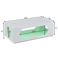 Mesa de centro con iluminación LED, gran espacio de almacenamiento con gestión de cables integrada, 100x50x35 cm, Blanco(m-3)