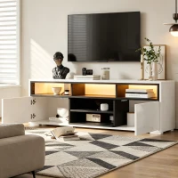 Mobile TV LED 65 pollici max salvaspazio con finitura laccata lucida, 150x35x50 cm, Bianco(m-1)