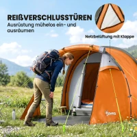 Outsunny Tunnelzelt für 2 Personen, Campingzelt mit Vorraum Lampenhaken 2000mm Wassersäule Orange(m-5)