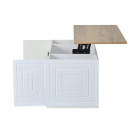 Mesa de centro elevável para sala de estar, duas portas de armário e cantos grandes e arredondados, 46x95x45 cm, Branco(m-7)