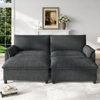 Divano a U con pouf poggiapiedi flessibile e vano portaoggetti nascosto, 216x77x82 cm, Nero(m-5)