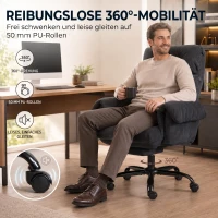 HOMCOM Bürostuhl mit verstellbarer Rückenlehne, rollbarer Polsterstuhl, Polstersessel, höhenverstellbar, Stahl, Dunkelgrau(m-6)