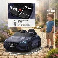 AIYAPLAY Kinder-Elektroauto, Mercedes-Design, 12V Motoren, Fernbedienung, LED-Lichter, Musik, für 3-6 Jahren Kinder, Grau(m-3)