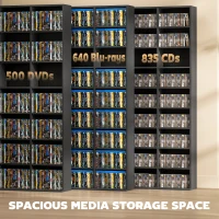 HOMCOM Mobile Porta CD a 9 Ripiani con 21 Ripiani, Scaffale Porta 835 CD/500 DVD/640 Blu-ray Salvaspazio, 100x24x175 cm, Nero(m-3)
