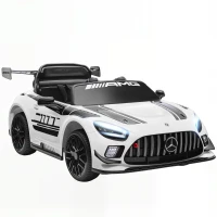 AIYAPLAY Mercedes-Elektroauto, Aufsitzauto für Kinder, 12V Batterie, LED-Lichter, Musikfunktion, Hupe, 3-8 Jahre, Weiß(m-12)