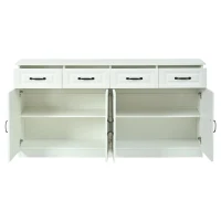 Aparador com 4 gavetas e 4 portas, muito espaço de arrumação e ampla superfície de trabalho, 4 prateleiras, 160x35x80 cm, Branco(m-5)