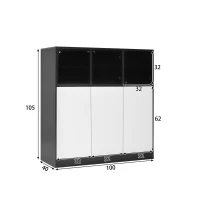 Credenza da cucina con illuminazione LED, 3 ante in vetro, 3 ante bianche e 14 ripiani, 100x40x105 cm, Bianco(m-3)