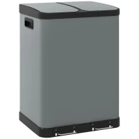 HOMCOM Dubbele Sector Prullenbak, 2 x 30L, Vingerafdrukbestendig, Pedaal, Uitneembare Binnenemmers, Grijs(m-10)