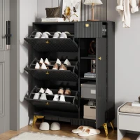 Armadio scarpiera con 3 ante a ribalta salvaspazio dal design moderno, 90x25x121 cm, Nero(m-4)