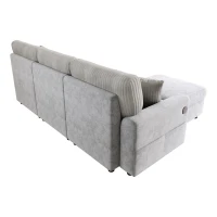 Sofá moderno com pufe, função de carregamento com duas portas, incl. 2 almofadas quadradas, almofadas de assento removíveis, 223x146x84 cm, Cinzento(m-8)