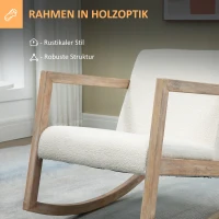 HOMCOM schommelstoel met houten frame, gestoffeerd, relaxstoel, fauteuil, woonkamerstoel, salon met gestoffeerde zitting, rubberhout, crème wit, 60 x 81 x 71 cm(m-6)
