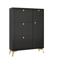 Sapateira com 3 portas basculantes, poupa-espaço com design ondulado moderno, 90x25x121 cm, Preto(m-7)