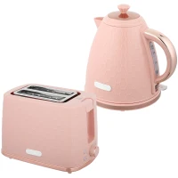 HOMCOM Waterkoker- en Toaster-Set, 1,7L 2200W Snelkook-Waterkoker met Automatische Uitschakeling en 2-Sneetjes Toaster met Kruimellade, Roze(m-1)