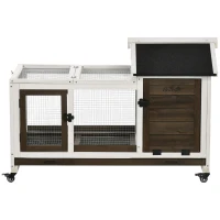 PawHut Kleindiershok voor dwergkonijnen, cavia's, met wielen, 108 x 58 x 73,5 cm, koffie(m-10)