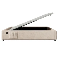 Letto contenitore 160x200 cm con leva idraulica, 202x161x29 cm, Beige e color legno(m-6)