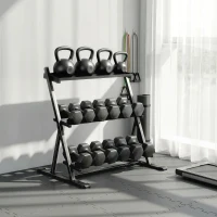 SPORTNOW Verstellbarer Dreistöckiger Hantelständer Max. 200kg Rutschfest Kurzhantelständer mit Verstellbare Stangen(m-2)