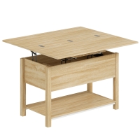 HOMCOM Mesa de centro elevável e extensível mesa de sala com compartimento oculto prateleira aberta 100x45x50,5cm madeira natural
