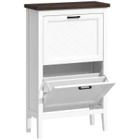 HOMCOM Scarpiera Country con 2 Cassetti Ribalta, Ripiani Regolabili, Design Bianco.(m-1)