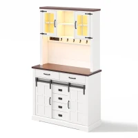 Armario de cocina, superficie de trabajo multifuncional, estantes ajustables, ganchos de acero inoxidable, sistema anti-vuelco, 108x40x180 cm, Blanco(m-8)
