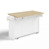 Ilha de cozinha móvel com tampo rebatível, rodízios com travão 360°, para 2–4 pessoas, 120x70x87 cm, Branco(m-8)