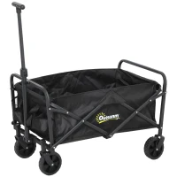 Outsunny Cărucior de Grădină 62L Pliabil cu Mâner Reglabil, din Metal și Țesătură Oxford, 76x48x86 cm, Negru(m-1)