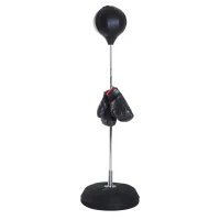 HOMCOM Boksset met Punchbal, Verstelbaar in Hoogte, Incl. Bokshandschoenen, 126-144cm, Zwart(m-1)
