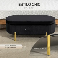 HOMCOM Banco Arcón de Entrada Ovalado 72 L con Tapa Abatible Asiento Acolchado en Terciopelo Negro(m-7)