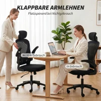 HOMCOM Bürostuhl Ergonomischer Schreibtischstuhl mit Hochklappbaren Armlehnen, Verstellbarer Lendenwirbelstütze Schwarz(m-7)