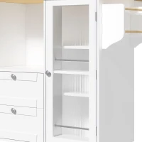 Isla de cocina sobre ruedas con encimera abatible, protección antivuelco y ruedas con bloqueo 360°, 120x70x92 cm, Blanco(m-9)