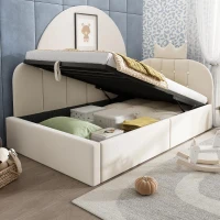 Letto singolo a L imbottito con spazio contenitore inferiore, 199x96x96 cm, Beige(m-4)