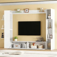 Conjunto mural compacto 4 peças, móvel de TV integrado com vitrine e prateleiras abertas, muito espaço de arrumação, 228x30x170 cm, Branco(m-4)