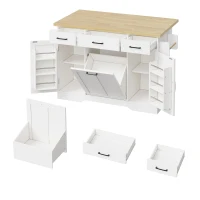 Ilha de cozinha móvel com tampo rebatível, rodízios com travão 360°, para 2–4 pessoas, 120x70x87 cm, Branco(m-9)