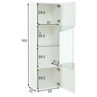 Vitrine para sala de estar, design estreito e alto com amplo espaço de arrumação, 35x50x165 cm, Branco(m-3)