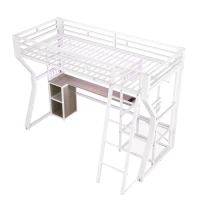 Cama alta para colchão 90×200 cm, com arrumação e espaço aberto por baixo da cama, sem colchão, 204x131,5x180 cm, Branco(m-8)