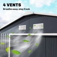 Outsunny 13 x 11ft Garden Metal Storage Shed, Outdoor Storage Tool House with Ventilation Slots, Floor Foundation and Lockable Double Doors, Grey(m-8)