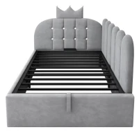Letto singolo a L imbottito con spazio contenitore inferiore, 199x96x96 cm, Grigio(m-8)