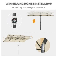 Outsunny Grote parasol, verstelbaar in hoogte en kantelbaar, 150x295x170-214 cm, Crème(m-4)