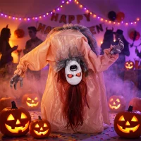 HOMCOM Animated Halloween Ghost, Halloween Animatronics with Creepy Screams, Glowing Eyes, Sound/Touch Activated(m-8)