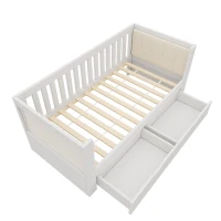 Sofá cama 90x200 cm con 2 cajones, reposabrazos acolchados y redondeados y respaldo cómodo, 208x95x74 cm, Blanco(m-8)