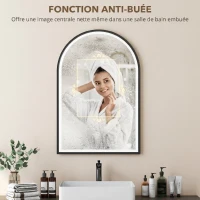 HOMCOM Miroir Salle de Bain avec Éclairage 60 x 90 cm, Miroir LED Arqué, Anti-Buée, 3 Couleurs Lumière, Dimmable, Mémoire, Noir(m-6)