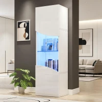 Vitrine para sala de estar, design estreito e alto com amplo espaço de arrumação, 35x50x165 cm, Branco(m-2)