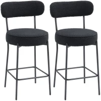 HOMCOM 2-delige Barstoelen met Gestoffeerde Zitting en Voetensteun, Fleece Bekleding, Metalen Frame, Zwart(m-1)