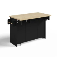 Ilha de cozinha móvel com tampo rebatível, rodízios com travão 360°, para 2–4 pessoas, 120x70x87 cm, Preto(m-9)