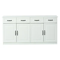 Aparador com 4 gavetas e 4 portas, muito espaço de arrumação e ampla superfície de trabalho, 4 prateleiras, 160x35x80 cm, Branco(m-1)