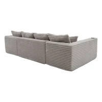 Divano a U in velluto a coste con portabicchieri integrato e tasca laterale, imbottitura a molle, 320x155x88 cm, Grigio chiaro(m-7)