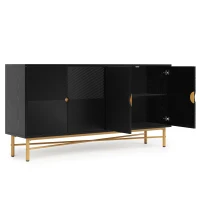 Credenza buffet a 4 ante per soggiorno e cucina con pannelli scanalati, 160x40x82 cm, Nero(m-7)