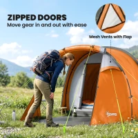 Outsunny 2 Man Tunnel Tent with Sewn-in Groundsheet, Air Vents, Rainfly, 2000mm Large Camping Tent with Bedroom, Porch, Living Area for Camping, Hiking, 426L x 206W x 154H cm, Orange(m-5)