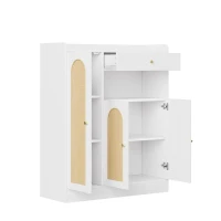 Sapateira em rattan, amplo espaço de arrumação, prateleiras ajustáveis, 90x35x110 cm, Cor natural(m-8)